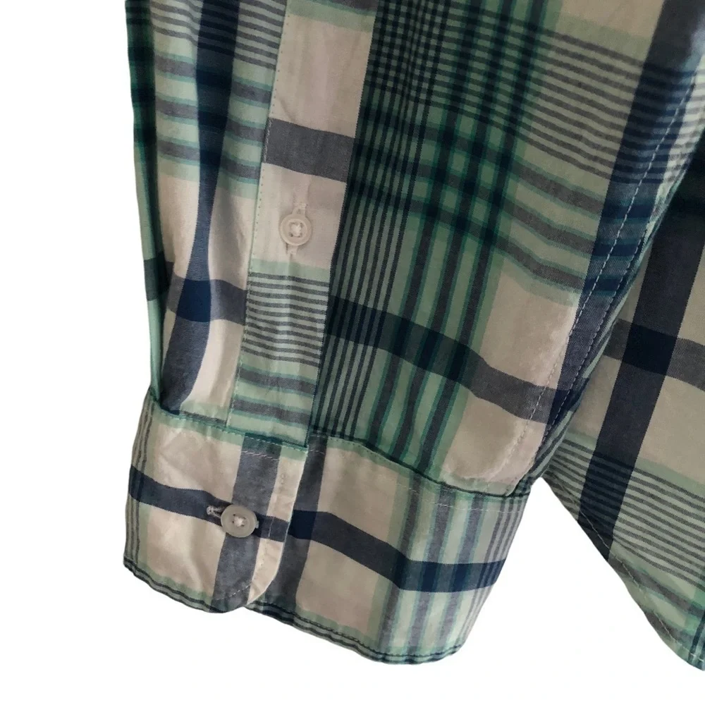 J. Crew Blue Green Plaid Cotton Long Sleeve Button Down Shirt XL